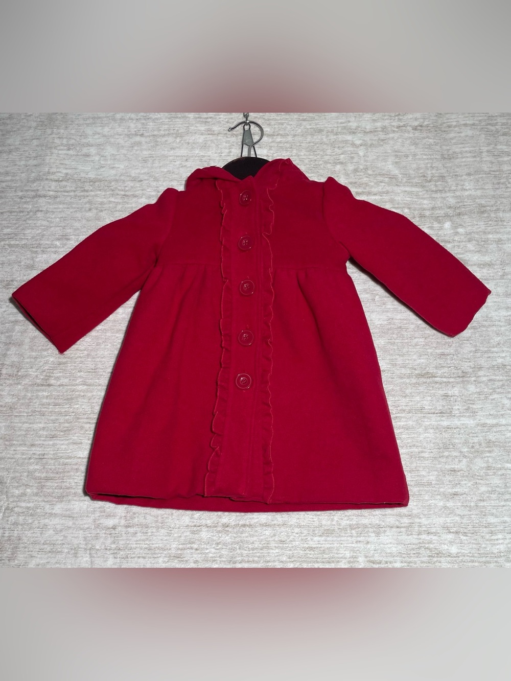 Girls' Red Hooded Button-Front Pea Coat